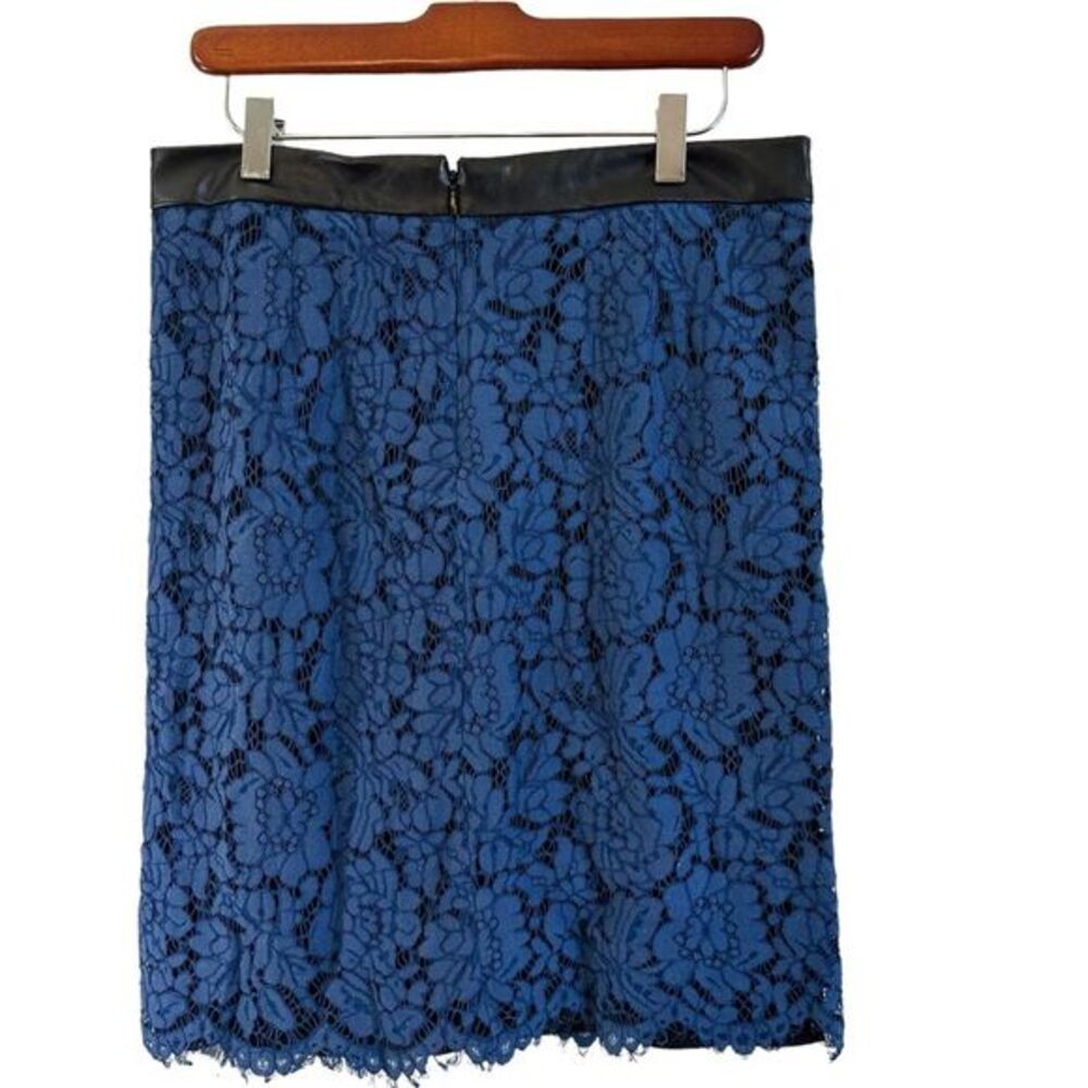Brixon Ivy Blue Black Lace Overlay PU Trim Lined Rayon Blend Pencil Skirt Medium